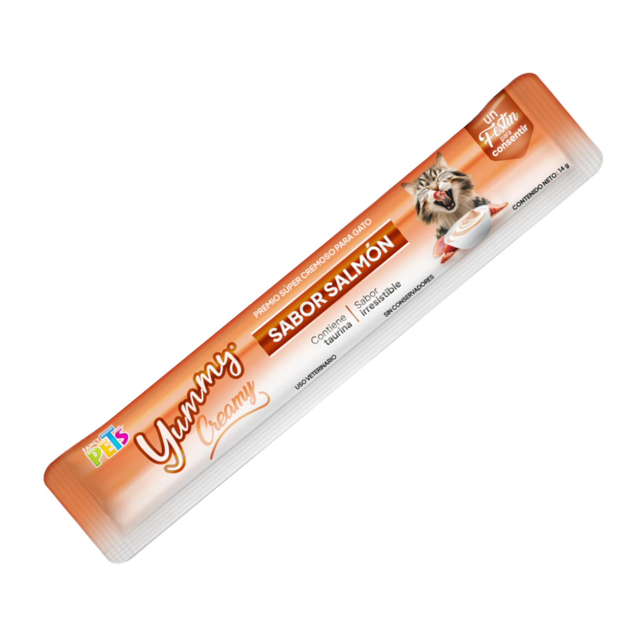 Tubo individual de Yummi Creamy sabor salmón para gatos, snack cremoso oral